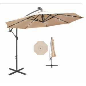 Επαγγελματική Κρεμαστή Ομπρέλα Τηλεσκοπική 3m, Περιστρεφόμενη, Μπεζ
