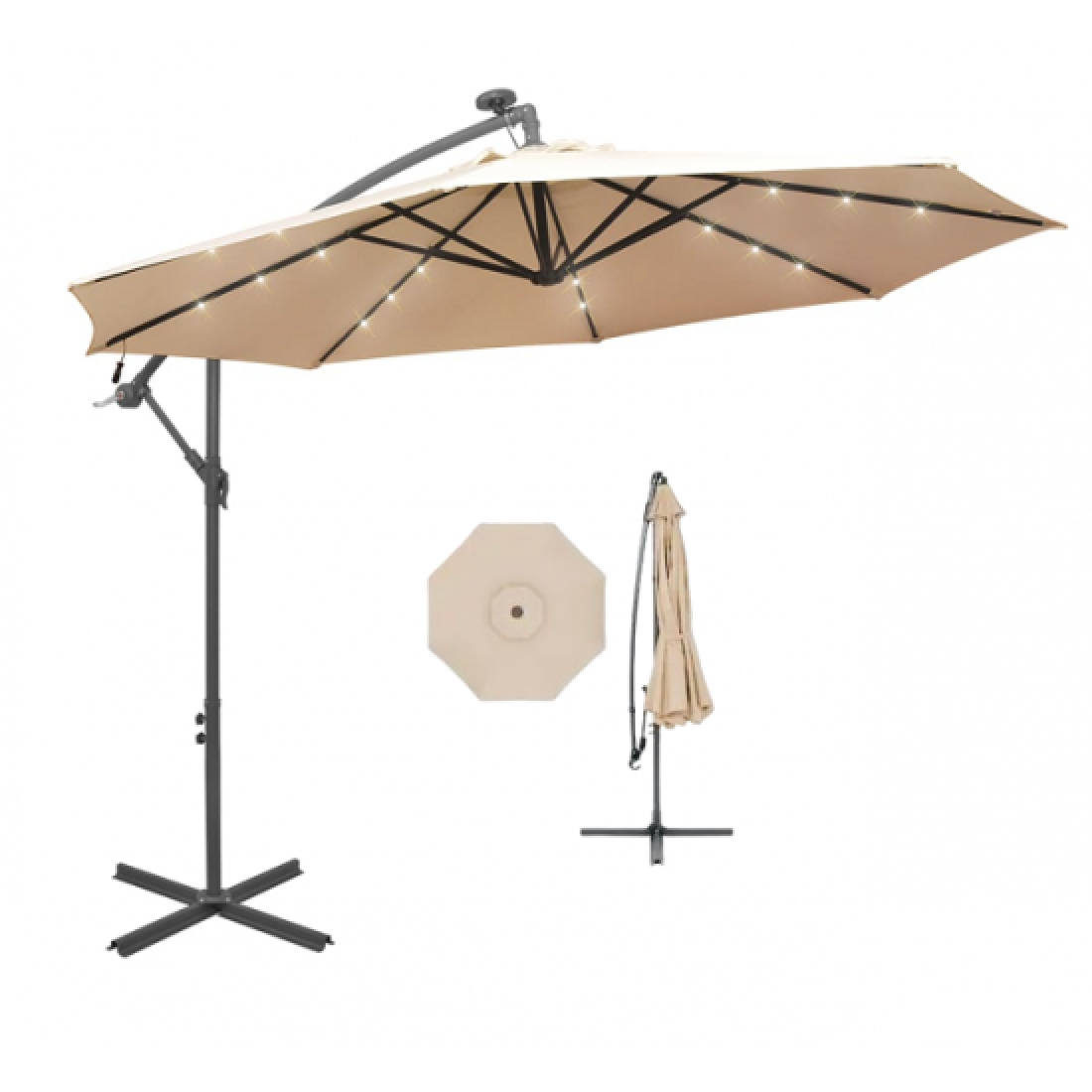Επαγγελματική Κρεμαστή Ομπρέλα Τηλεσκοπική 3m, Περιστρεφόμενη, Μπεζ